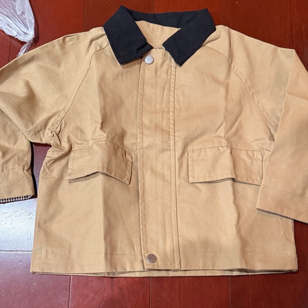 Tan Workman Jacket with Black Corduroy Collar 4T
